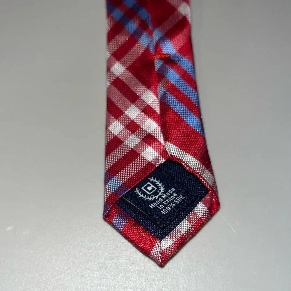 Mens Red White Blue Chaps plaid Tie Handmade 100% silk hand made